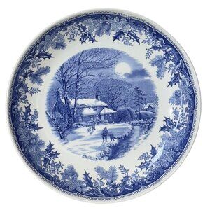 Spode Winters Eve Blue & White 10 Inch Dia. Pasta Plate Set of 2